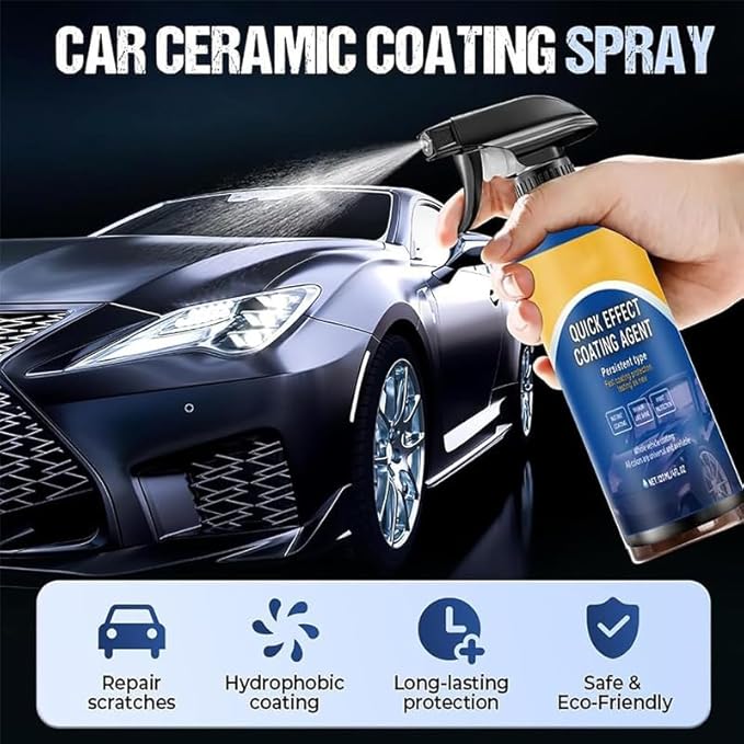 2026 New Car Coating Spray, Quick Effect Ceramic Wax Polish, All-in-One Waterless Wash & Scratch Repair Spray, Removes Oil Film, Enhances Gloss & Hydrophobic Protection