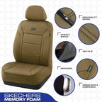 Skechers Memory Foam Car Seat Covers, Lycra Fabric Seat Covers, Seat Cover Full Set Airbag Compatible, Automotive Comfort Protection for Most Cars,Trucks, SUVs, All Brown