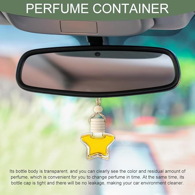 5PCS Hanging Car Air Freshener, Car Air Freshener Diffuser, 8ml Hanging Essential Oil Diffuser Bottle, Auto Interior Cute Glass Empty Perfume Bottle Ornament for Most Vehicles (Star)
