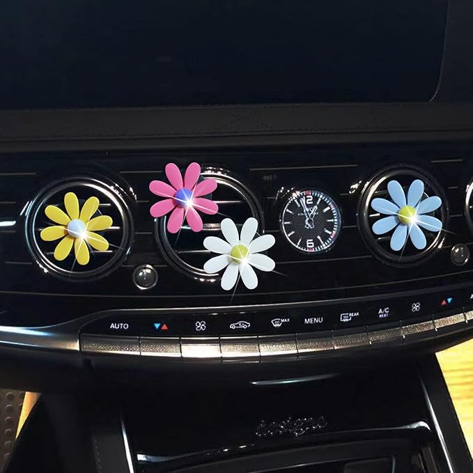 4Pcs Cute Daisies Car Clip, Flowers Car Air Fresheners Vent Clips Charm Air Vent Accessories Cute Car Decor Automotive Interior Trim Car Decorations for Girls & Women