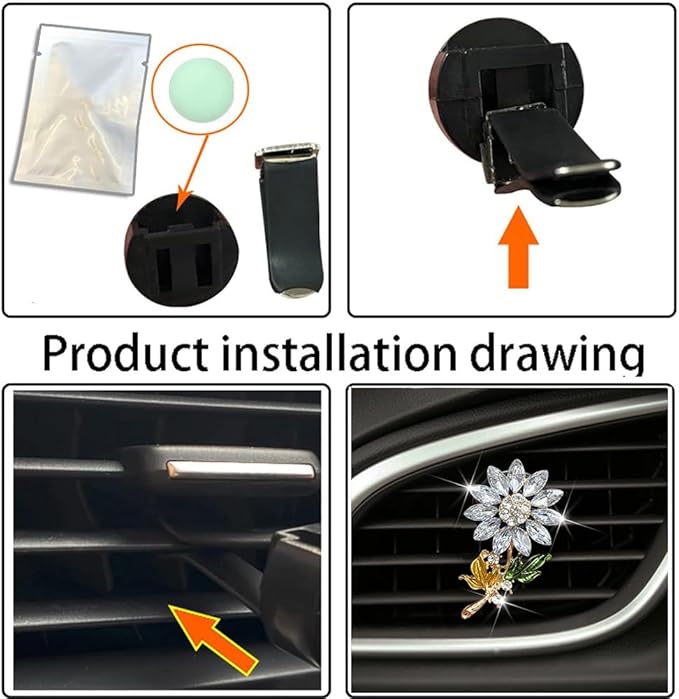 Bling Sunflower Air Vent Clips, Sunflower Car Air Fresheners Vent Clips Car Diffuser Diamond Car Decoration Rhinestone Car Interior Decor (White)