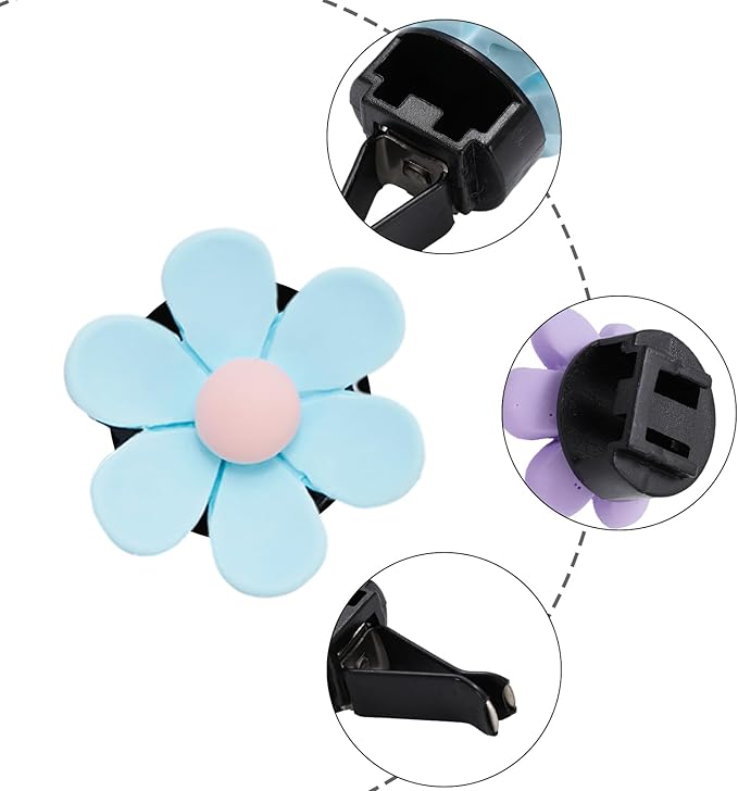 Whaline 6Pcs Daisy Flower Car Air Vent Clips with Fragrance Pads Colorful Floral Car Air Freshener Air Conditioning Outlet Clip Cute Cars Accessories Car Interior Decor