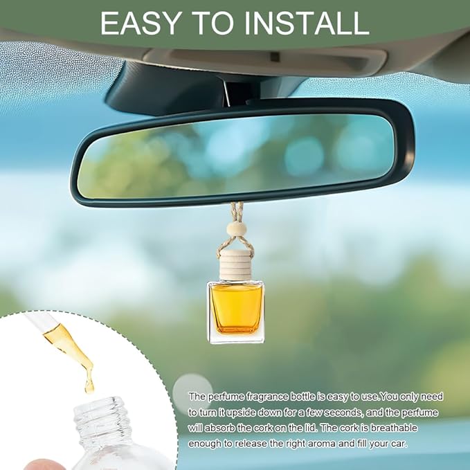 5PCS Hanging Car Air Freshener, Car Air Freshener Diffuser, 8ml Hanging Essential Oil Diffuser Bottle, Auto Interior Cute Glass Empty Perfume Bottle Ornament for Most Vehicles (Rectangle)