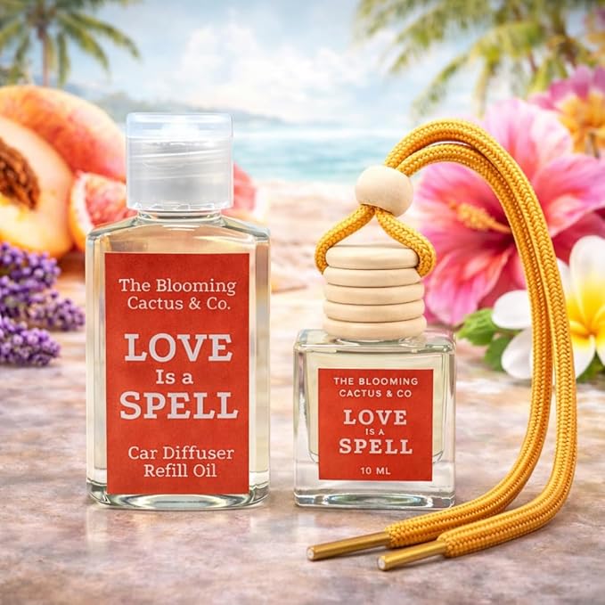 Car Air Freshener with 1 Oz Refill included | Car scented on the go | Car Air Freshener | Long Lasting Hanging Fragrance | Phthalate Free Fragrance. (Love Spell (Type), 10 ml)