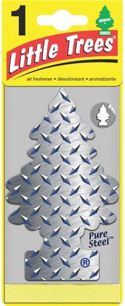 LITTLE TREES Car Air Freshener | Hanging Paper Tree for Home or Car | Pure Steel