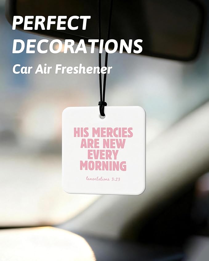 Pink Christian Car Air Freshener 4 Pcs, Coquette Pink Bow Bible Verse Religious Hanging Air Freshener for Cars Closet Drawer Books, Cute Christian Car Accessories Mirror Decor for Women