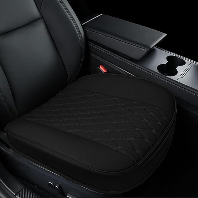 wuyaoyao Leather Car Seat Bottom Covers, Anti-Slip Front Seat Covers for Car, Auto Seat Cover Cushion Pad, Full Wrap Bottom Auto Seat Protector with Pocket Suitable for Most Vehicles (Black)