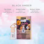 Evair Pack of 2 Hanging Car Air Freshener (Black Amber + Ocean Rush), Car Accessories Interior, Car Perfume Aroma with Essential Oils Fragrance in Glass Bottle with Wooden Diffuser Lid (3ml Each)