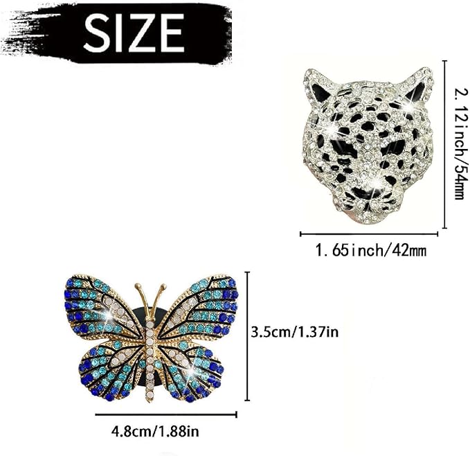 4 Pcs Blue Butterfly and Silver Leopard Head Air Vent Clip Accessories Air Conditioning Outlet Clip Car Air Freshener Dashboard Accessories Charm Car Inter Decor Cute Interior Accessories for Women
