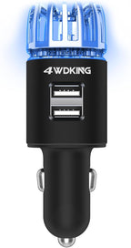 4WDKING Car Air Purifier Ionizer, 12V Plug-in Car Air Freshener Gadgets with Dual USB Charger Removes Cigarette Smoke, Pet and Food Odor, Ionic Ozone (Black)
