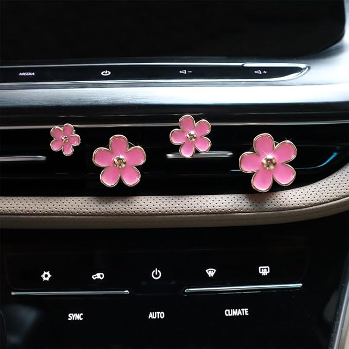 4pcs Pink Flower Air Vent Clips Car Air Freshener,Girly Daisy Flower Car Accessories for Women,Lavender Car Scent Decorations Refillable Clips On Air Freshener