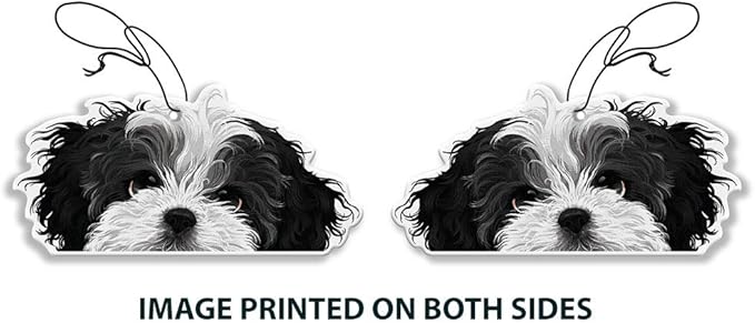 WIRESTER Hanging Air Freshener for Car, Home, Bathroom, Office, Decorative Charm Ornaments, Black White Shih Tzu Dog