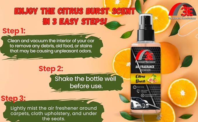 3E Car Air Freshener Concentrate – 64 oz – Professional Automotive Fragrance – Multiple Scents (Citrus)
