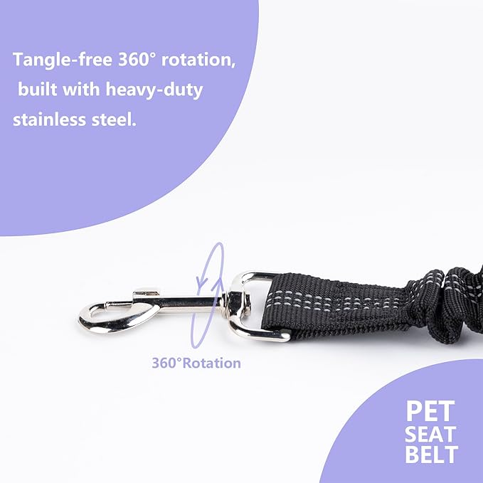 Dog Seat Belt 2Pcs, Retractable Pet Car Harness, Adjustable Dog SeatBelts for Vehicle, Nylon Pet Safety with Elastic Bungee (Black)