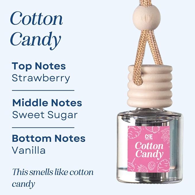 CANDECraftCo Car Air Hanging Fragrance Oil, Car Auto Freshener for Essential Oils, Scents Fragrance Aromatherapy Automobile Diffuser, Long Lasting (Cotton Candy)