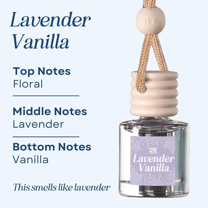 C&E Craft Co Hanging Car Air Freshener Diffuser 2 Pack, Long Lasting Fragrance Oil Car Freshener, Glass Bottle Auto Air Freshener, Made in USA (Lavender Vanilla)