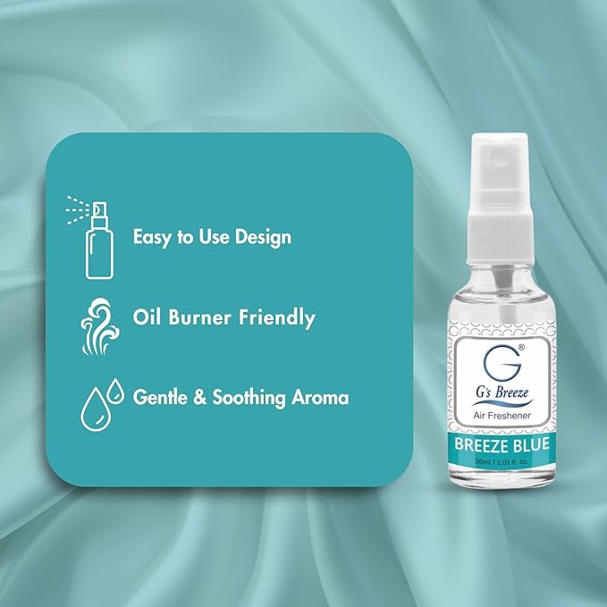 G's Breeze Blue Air Freshener - Ocean Inspired Refreshing Scent, Long-Lasting Aroma, Calming Atmosphere - Notes of Sea Air, Soft Citrus & Florals - Instant Fresh Energy - Ideal for Home, Car & Office