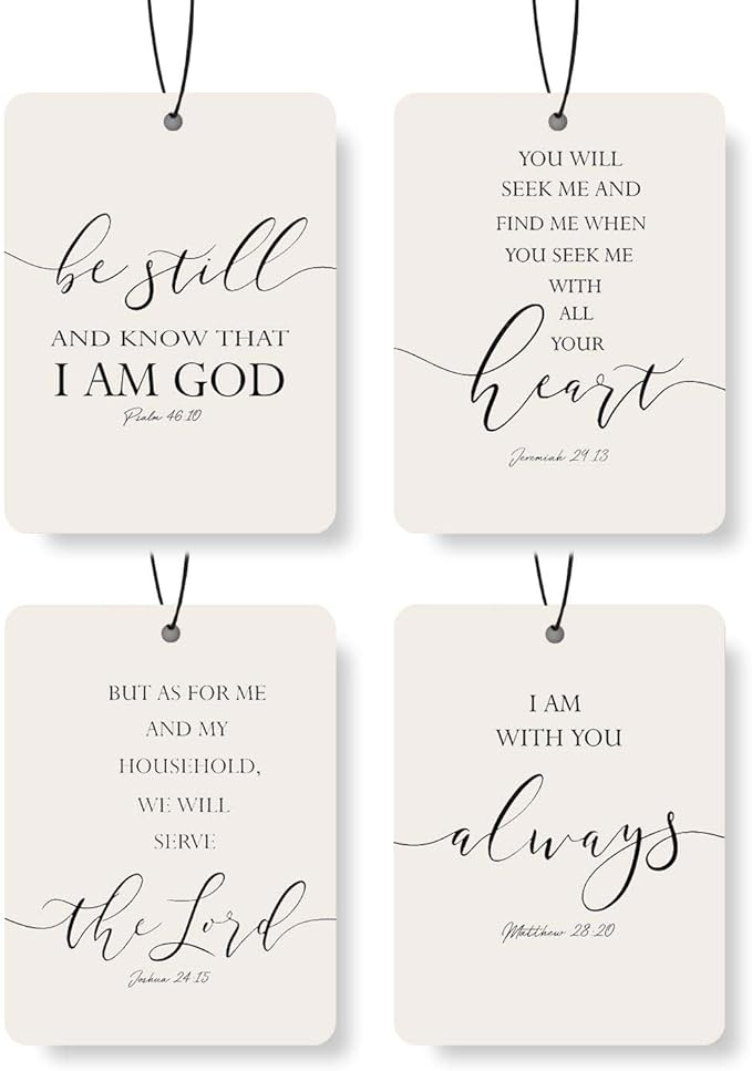 Christian Scripture Car Air Freshener 4Pcs, Inspirational Bible Quotes Hanging Scents, Bible Quote Gift Air Freshener Hanging in Car Wardrobe Drawer or Book.