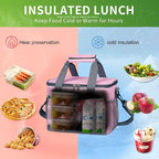 iknoe Insulated Lunch Bag, Foldable 8.5L Cooler Bag for Men & Women, Leakproof Thermal Design, Great for Office, Picnic, Travel, Lunch Box, Pink