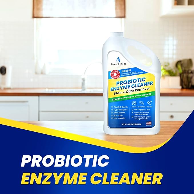 Bastion Probiotic Enzyme Cleaner - Professional Strength Solution -One Gallon- Natural Bio-Enzymatic Stain & Odor Remover - No Rinse Formula - Dye Free (Packaging May Vary)