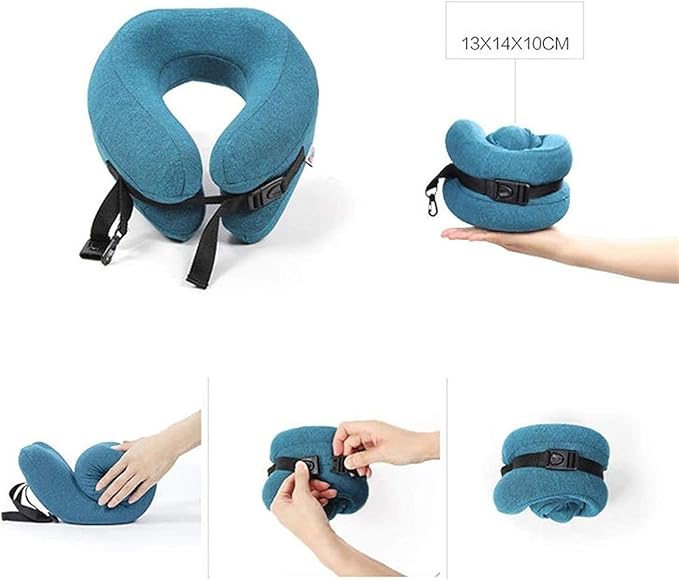Neck Pillow Sleep Kit - 100% Memory Foam Travel Pillow, Compact Carry Bag, U-Shaped Airplane Car Flight Pillow, Breathable and Comfortable 360-Degree Head Support (Color : Gray)