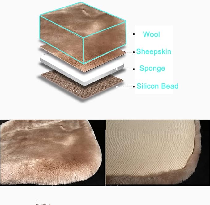 OGLAND 20 inchs Shearling Sheepskin Car Seat Cover, Fluffy Fuzzy Wool Car Seat Covers for Auto Interior Accessories with Soft Eco-Friendly Natural Fur Non-Slip (Camel, Front)