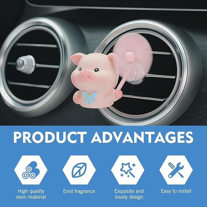 MLY Cute Pig Car Air Freshener Vent Clips, Rotating Windmill Car Vent Air Clip, Creative Fan Outlet Vent Fresheners, Auto Animal Dashboard Trim Clips, Interior Decoration Accessories (Pig)