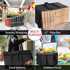 CIVJET 2PK Insulated Food Delivery Bag, XXX-Large Insulated Grocery Bags, Cooler bags, Food Carrier Catering Bag, Commercial Food Warmer bag for Delivery Drivers, Black