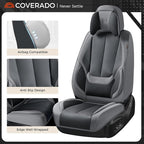 Coverado Seat Covers, Car Seat Covers Front Seats, Car Seat Cover, Car Seat Protector Waterproof, Seat Cushion Nappa Leather with Head Pillow, Carseat Cover Universal Fit for Most Cars (Gray&Black)
