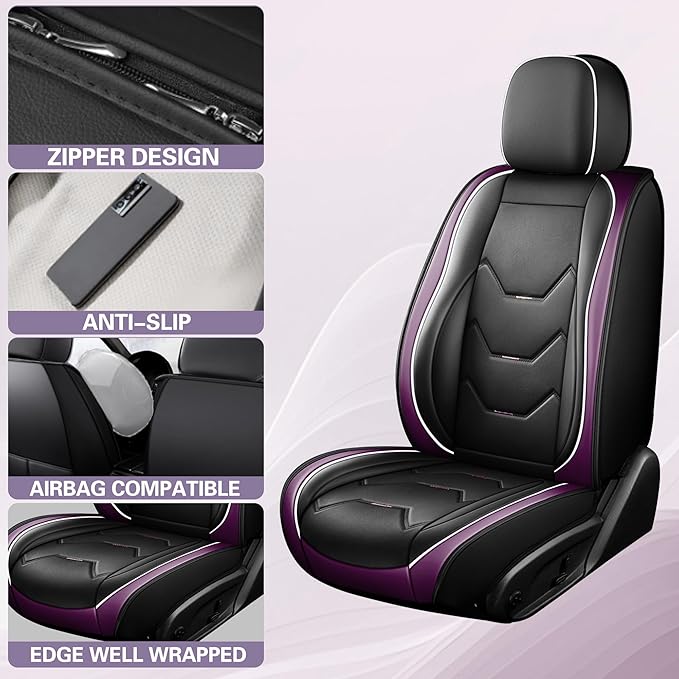 otoez Leather Seat Covers for Car Full Set, 5 Seat Car Seat Cover, Waterproof Automotive Seat Covers, Universal Seat Protector for Most Cars SedensTrucks SUVs (Dark Purple)