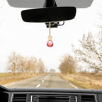 uxcell 4pcs Hanging Car Air Freshener Perfume Bottle, 8ml Pendant Empty Clear/Red Glass Essential Oil Aromatherapy Diffuser with Wooden Cap for Car Decor (Clear/Red, Rhombus)