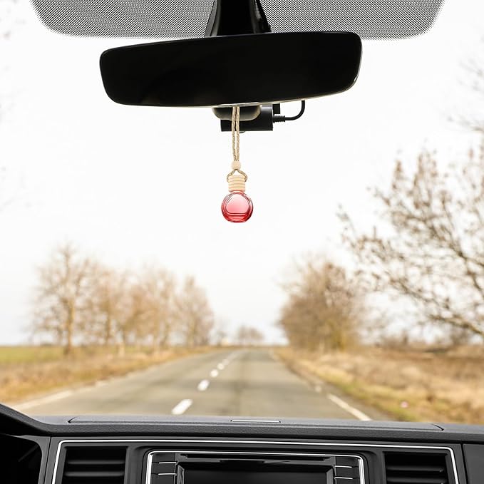 uxcell 8pcs Hanging Car Air Freshener Perfume Bottle, 10ml Pendant Empty Clear/Brown Glass Essential Oil Aromatherapy Diffuser with Wooden Cap for Car Decor (Clear/Brown, Round)