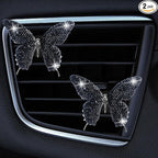 Dotesy 2 Pack Bling Bling Butterfly Air Vent Clips Crystal Butterfly Car Air Fresheners Vent Clips Diamond Cute Car Interior Decor for Women (Black)