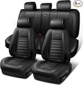 CAR PASS Nappa Leather Car Seat Covers Full Set, Luxury Seat Protector for Cars, Waterproof Anti-Slip Car Seat Cushion Armrest Compatible Airbag Universal for Sedan SUV Pick-up Truck Automotive, Black