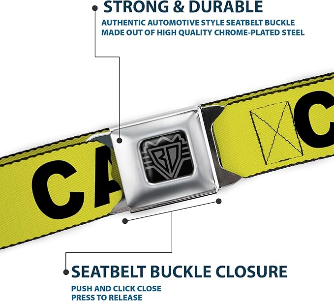 Buckle-Down Seatbelt Belt - CAUTION Yellow/Black - 1.0" Wide - 20-36 Inches in Length