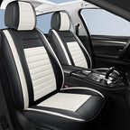 Car Seat Covers Full Set, Breathable Nappa Leather Seat Covers, Horizontal Stripes Automotive Seat Covers, Universal Seat Cushions for Sedan SUV Truck (5 PCS Full Set, Black + Cream)