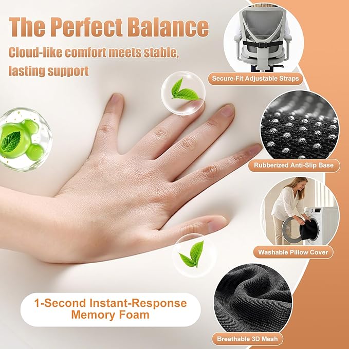 Car Seat Cushion with Lumbar Support for Long Driving Truck RV, 3" Lift Breathable Ergonomic Memory Foam Cushion for Hip, Coccyx, Sciatica, Tailbone & Lower Back Support Vehicles Office Chair (Black)