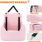 Dog Car Seat for Small/Medium Dogs Under 35lbs, Soft Booster Car Seat with Detachable Washable Cover and Cushion, Memory Foam Pet Car Seat with Safety Belt and Storage Pockets, Puppy Dog Car Bed
