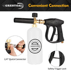 Short Pressure Washer Gun with Foam Cannon, Snow Foam Gun with 5 Pressure Washer Nozzle Tips, 1/4 Inch Quick Connector, 1 Liter, 3000 PSI