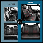 Fit Versa Car Seat Covers Compatible with Nissan Versa 2008-2025 2026 - Premium Leather，Waterproof Breathable，All-Weather Seat Cushion Protecto&Airbag Compatible (2 Front Seat Red Line Black)