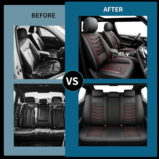 Fit Sentra Car Seat Covers Compatible with Nissan Sentra 2001-2025 2026 - Premium Leather，Waterproof Breathable，All-Weather Seat Cushion Protecto&Airbag Compatible (2 Front Seat Red Line Black)