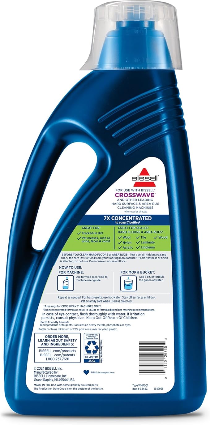 Bissell Multi-Surface Pet with Citrus, 3444G, 80oz, Safe on Sealed Hard Floors and Area Rugs, Removes tough pet messes and elimantes odors, Lemon Eucalyptus Essential Oils