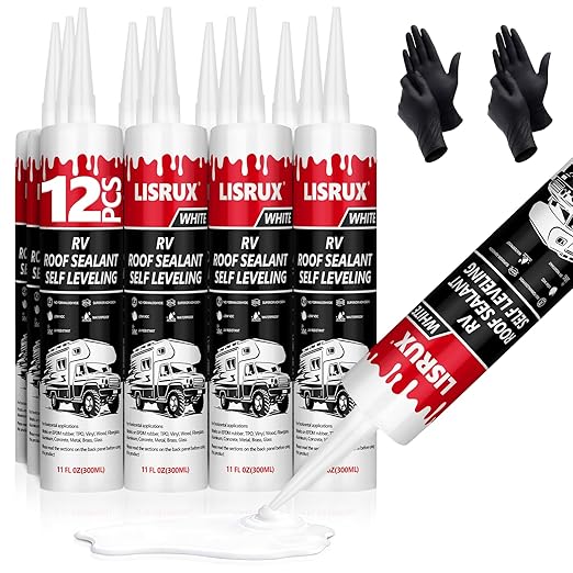 12 Pack RV Roof Sealant,Self Leveling Lap Sealant for RV Roofs,White RV Caulking Sealant Waterproof for Camper, Trailer & Motorhome