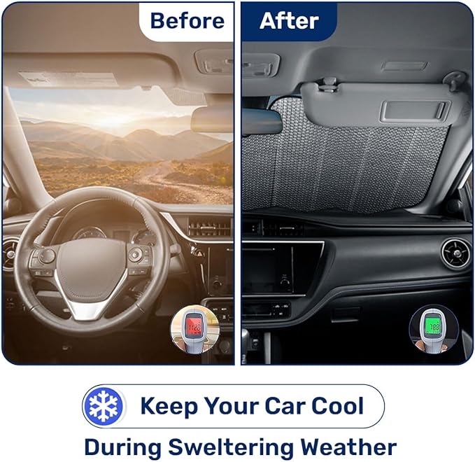 GENANY Black Windshield Sun Shade for Jeep (53X17 Inches), Sun Shade Windshield, Shades for Front Windows, Protector Blocks UV, Car Decor