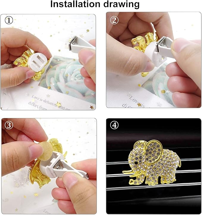 Honbay 2PCS Rhinestone Elephant Car Air Vent Clips - Car Air Freshener - Gold and Silver