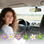 6pcs Flowers Car Decor,Cute Car Air Freshener Vent Clips,White Green Purple Daisy Air Vent Clip Accessories for Women,3cm/2.7cm Refillable Daisy Decor Diffuser