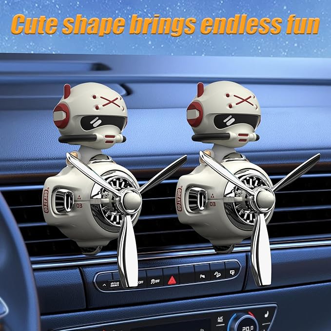 2Pcs Car Air Fresheners, Cute Bear Pilot Automotive Air Outlet Creative Car Perfume Diffuser, Automotive Accessories Air Vent Decoration with 8 Fragrant Tablets (White 1+White 1)