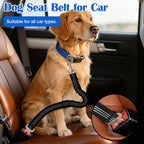 Black Adjustable Dog Car Safety Seat Belt with Elastic Cushion Leash & Anti-Tangle Metal Buckle