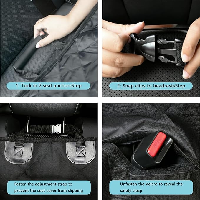 SNZ Waterproof Dog Car Seat Cover for Back Seat, Pet Seat Protector with Non-Slip Backing & Fashion Pattern, Fits Cars Trucks SUVs Universal Bench Seat Cover Incidentally Dog Seat Belt 3 Piece Set