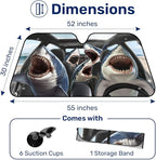 GENANY Shark Family Windshield Sun Shade for Car SUV Truck (55x30 Inches), Great White Shark Sun Shade Windshield, Shades for Front Windows, Halloween Auto Gift, Christmas Car Decor